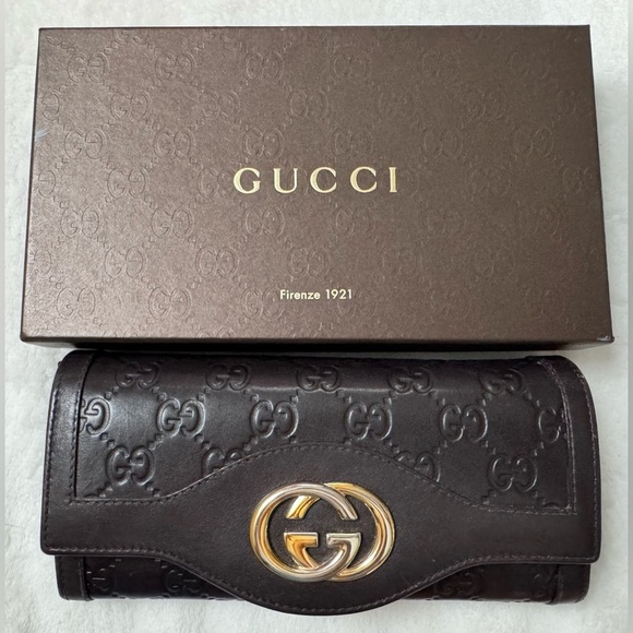 Gucci Guccissima Dark Chocolate Leather Continental Embossed GG Long Wallet - Picture 5 of 13